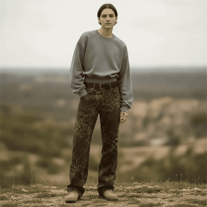 Leopard Print Pants | Women's Vintage Straight Leg Trousers