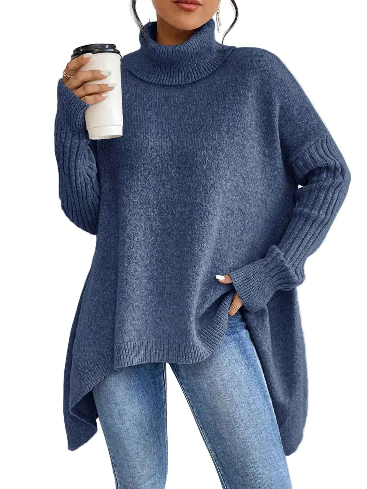 Women’s Irregular Turtleneck Sweater – Loose‑Fit Pullover