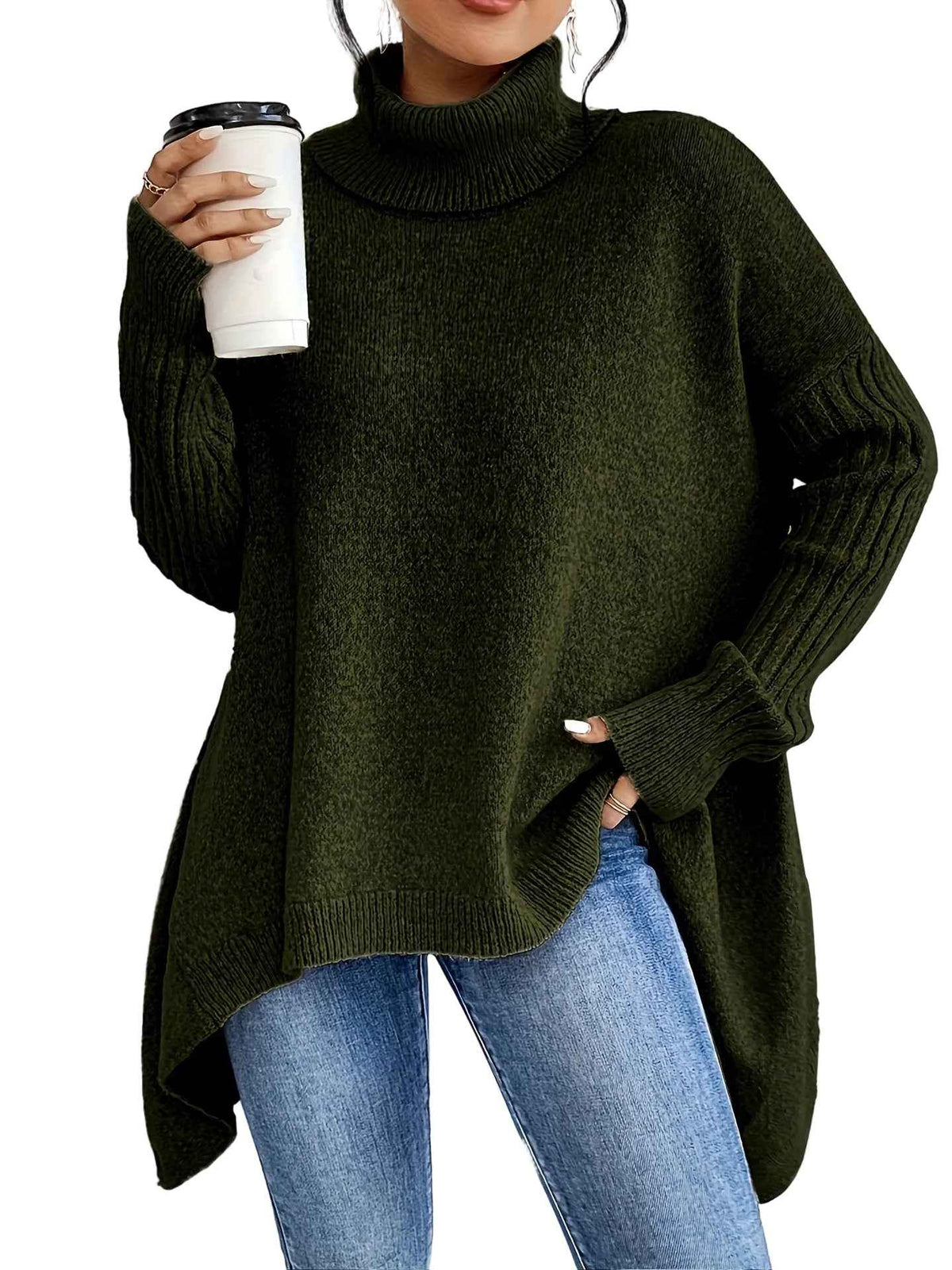Women’s Irregular Turtleneck Sweater – Loose‑Fit Pullover