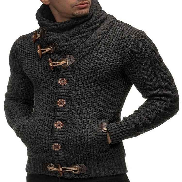 Men’s Knitted Jacket – High Collar Button‑Up Cardigan