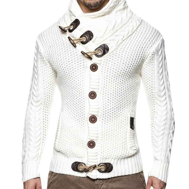 Men’s Knitted Jacket – High Collar Button‑Up Cardigan