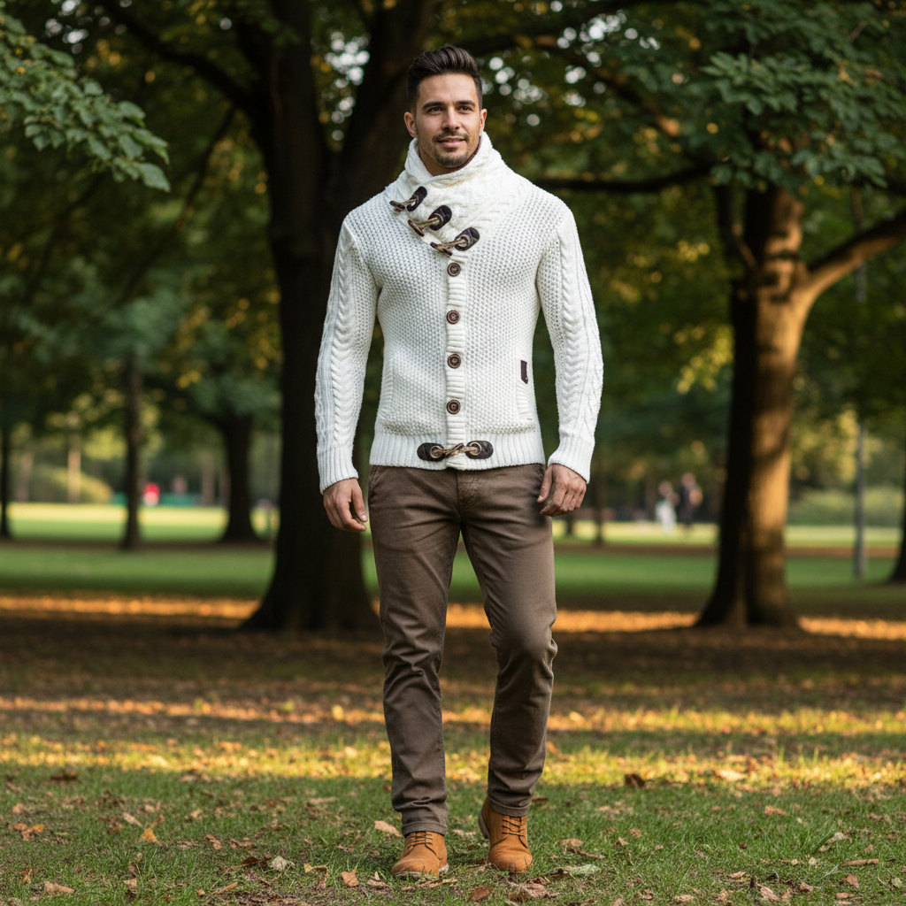 Men’s Knitted Jacket – High Collar Button‑Up Cardigan