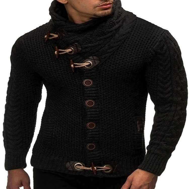 Men’s Knitted Jacket – High Collar Button‑Up Cardigan