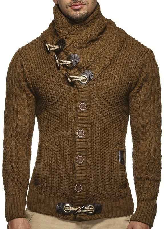 Men’s Knitted Jacket – High Collar Button‑Up Cardigan