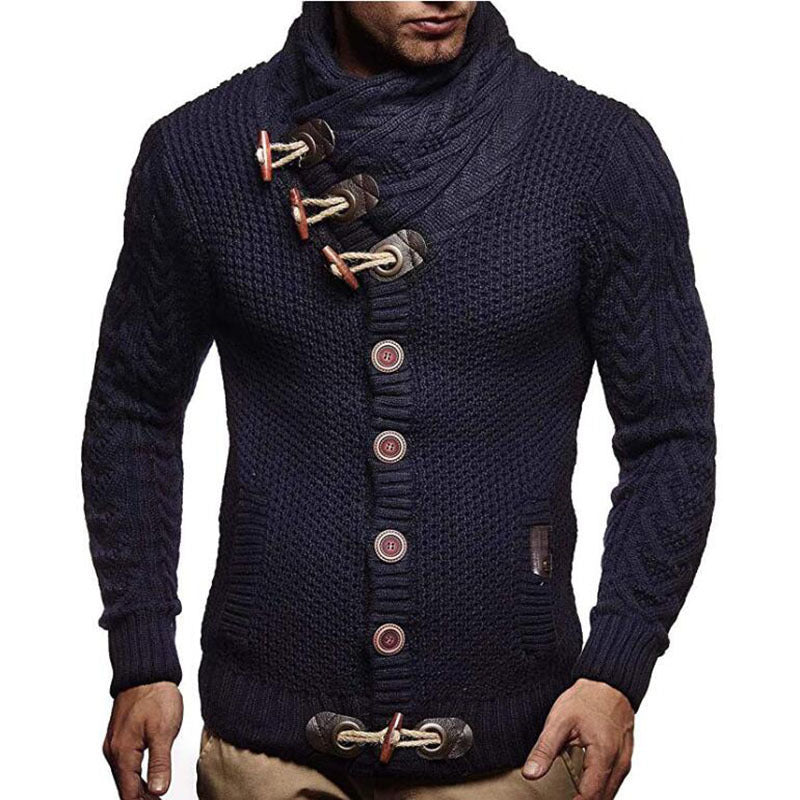 Men’s Knitted Jacket – High Collar Button‑Up Cardigan