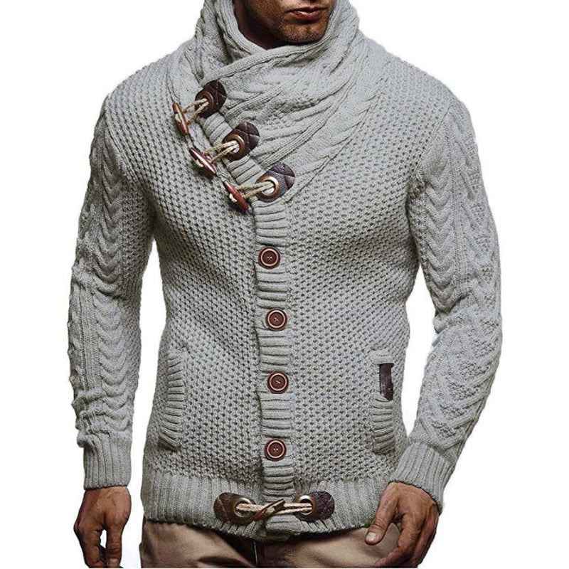 Men’s Knitted Jacket – High Collar Button‑Up Cardigan