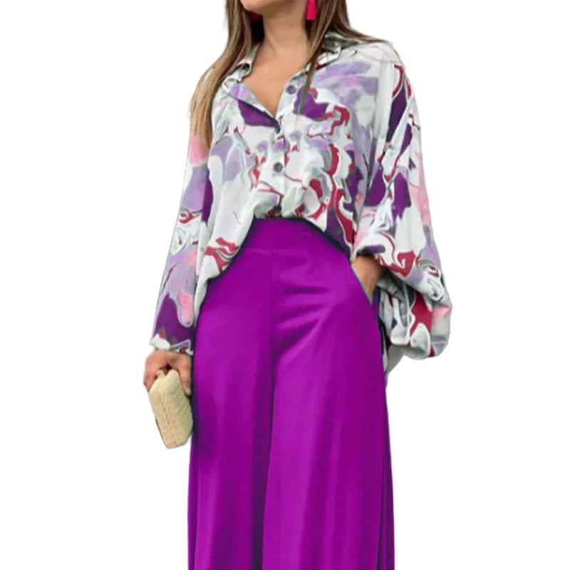 Women’s Printed Wide‑Leg Pants – Lightweight Casual Trousers