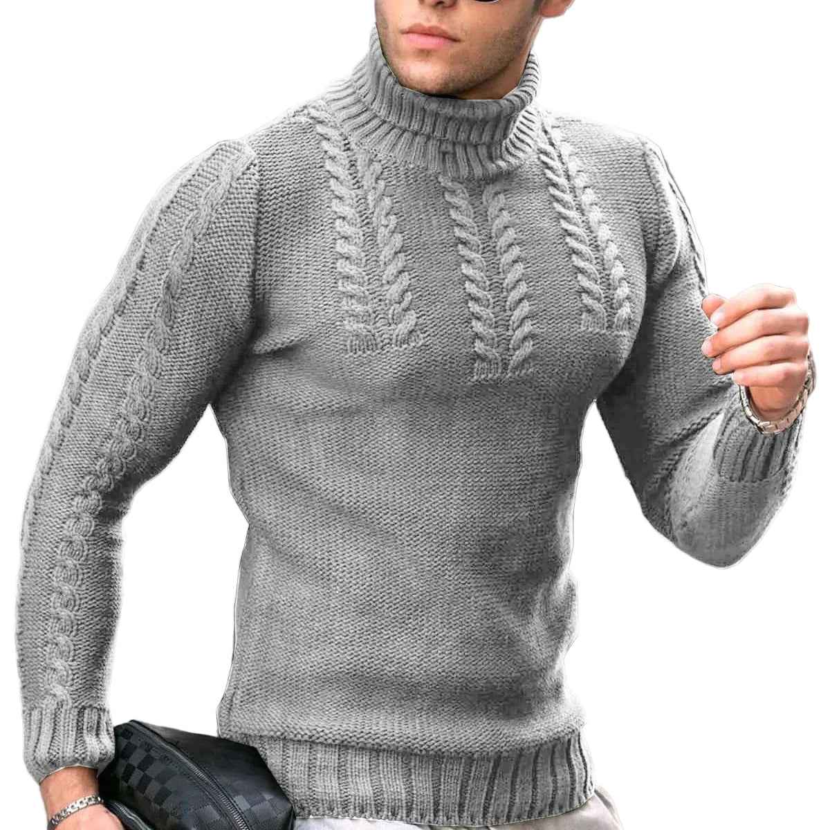 Men’s Turtleneck Twisted Knit Sweater – Long‑Sleeve Thermal Pullover
