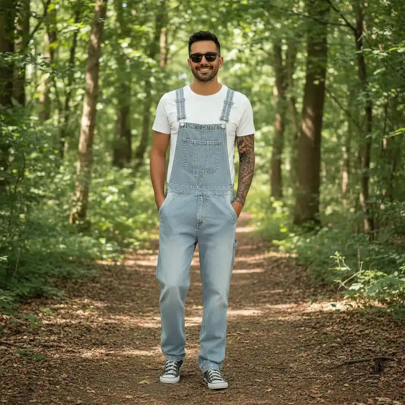 Straight Leg Denim Overalls | Men's Loose Fit Functional Suspender Trousers Dropified