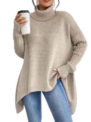 Women’s Irregular Turtleneck Sweater – Loose‑Fit Pullover