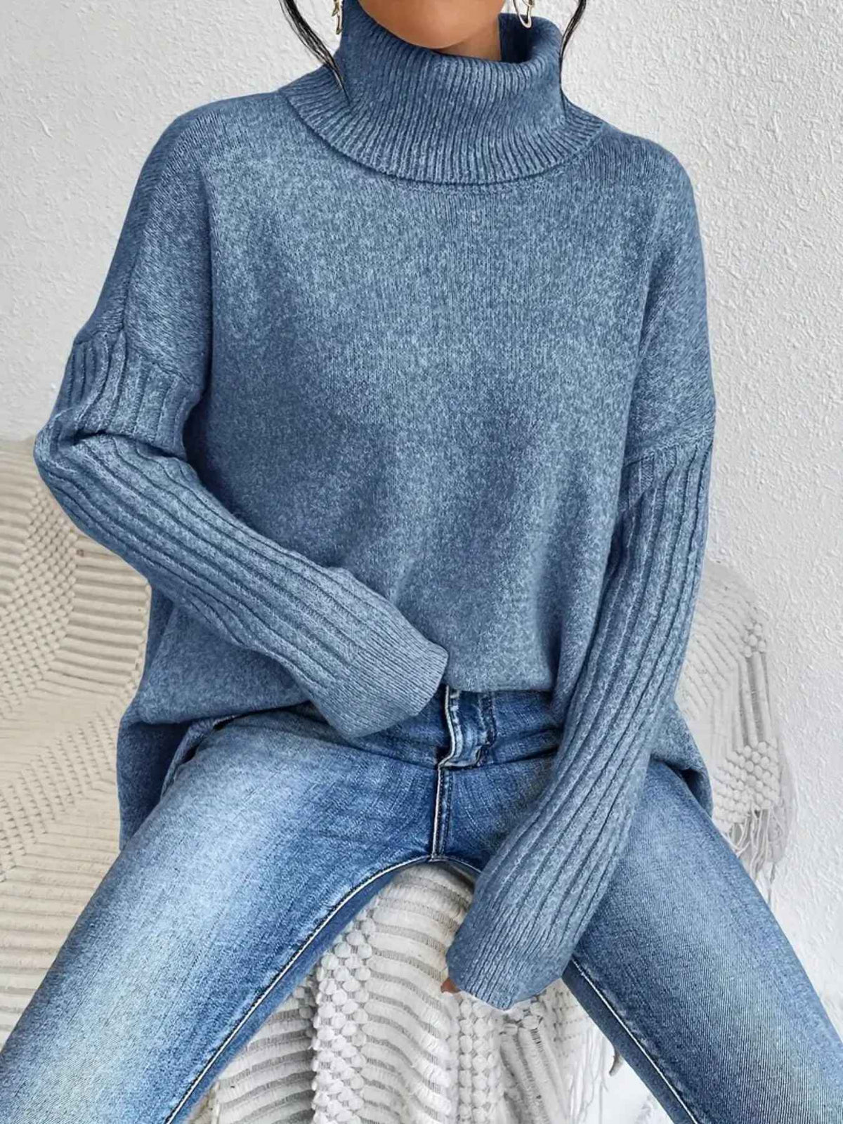 Women’s Irregular Turtleneck Sweater – Loose‑Fit Pullover