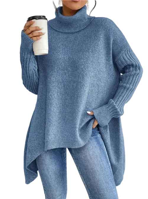 Women’s Irregular Turtleneck Sweater – Loose‑Fit Pullover