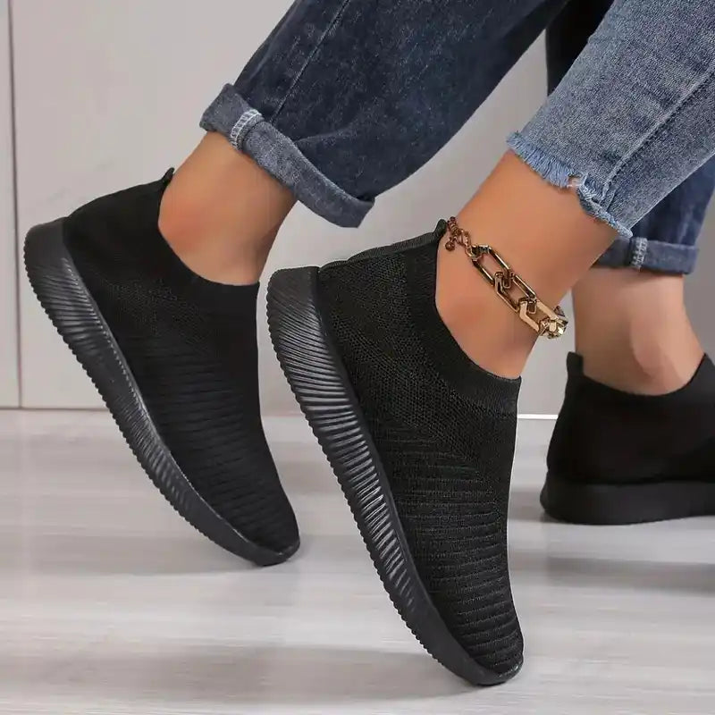 Women's Sneakers Breathable Solid Color Mesh Woven Outdoor Lightweight Low Top Walking Running Sports Socks Tennis Shoes Lifestyle Travel Trading