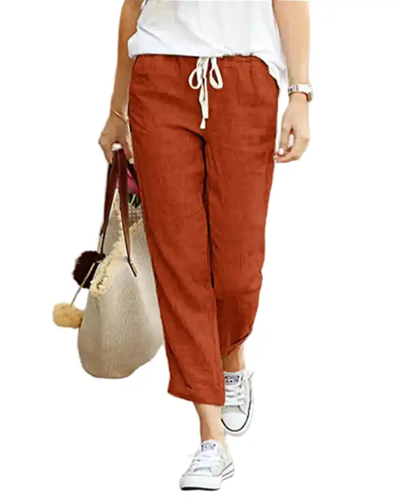 Women Drawstring Pants | Elegant Loose Cotton Trousers with Pockets Dropified