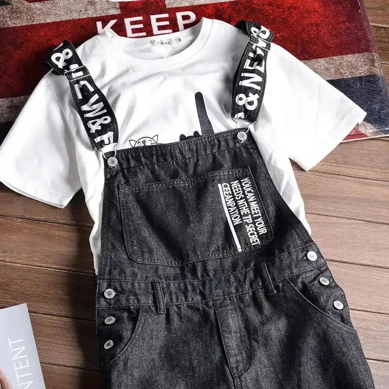 Men Denim Overalls | Black Bib Dungarees with Cargo Pockets Dropified