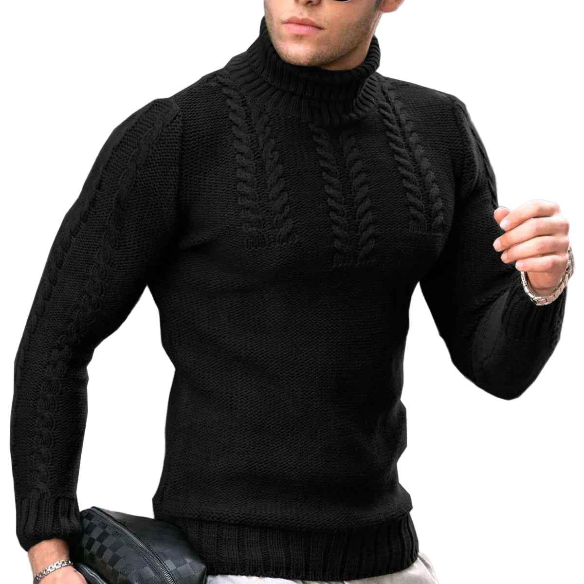 Men’s Turtleneck Twisted Knit Sweater – Long‑Sleeve Thermal Pullover