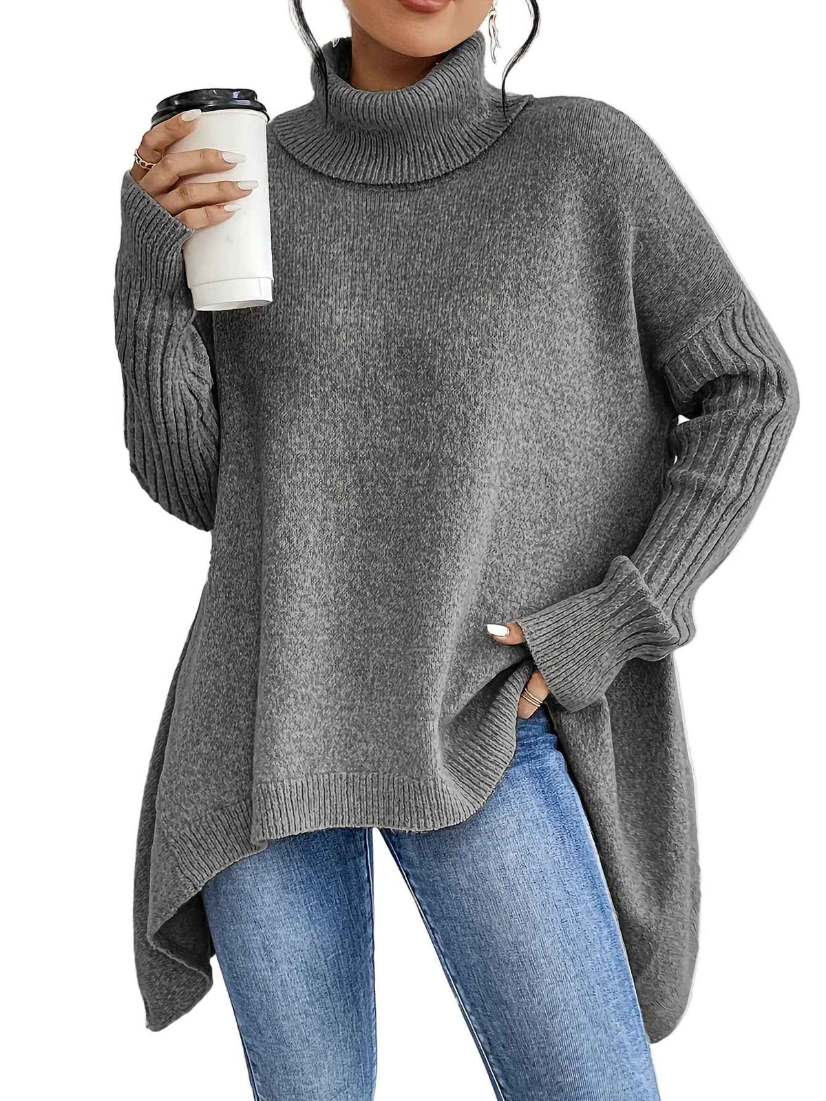 Women’s Irregular Turtleneck Sweater – Loose‑Fit Pullover