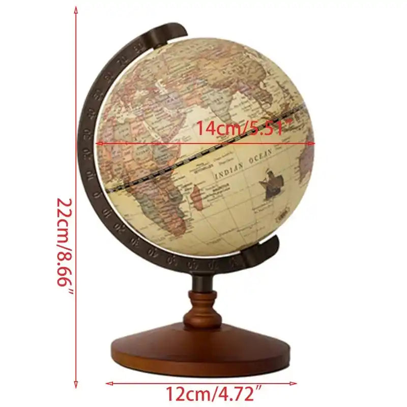 World globe with dimensions indicated on a white background