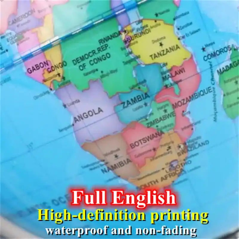 Close-up of 25 cm English World Globe showing high-definition English print, waterproof and non-fading surface.