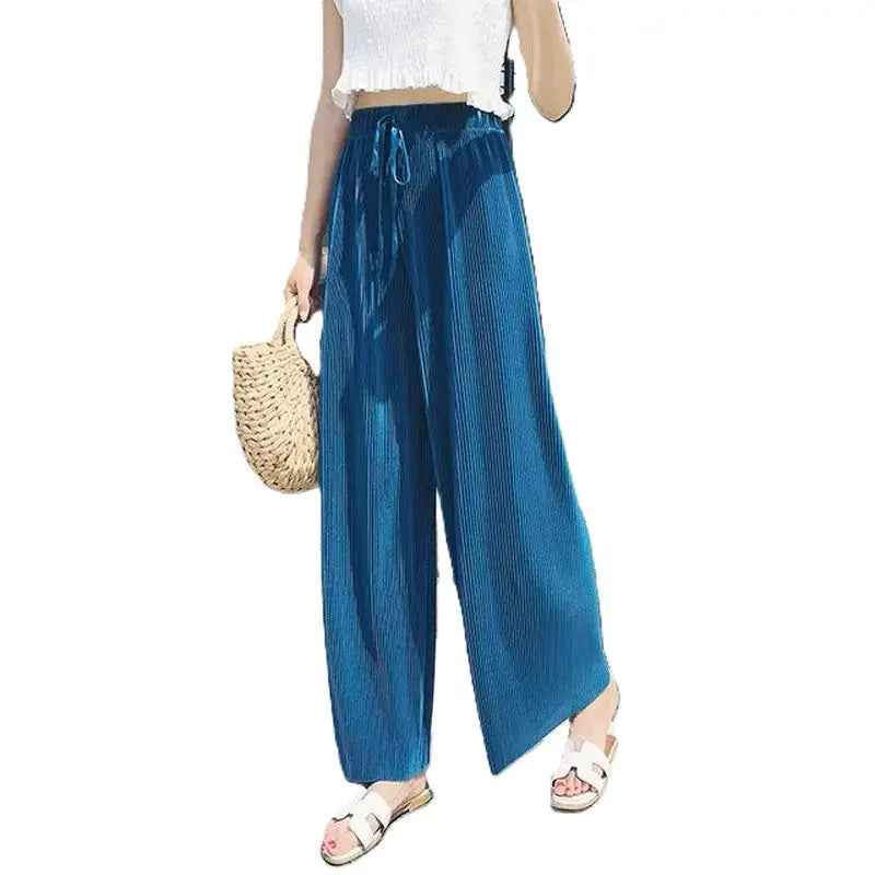 Wide Leg Pants | Women's Summer Ice Silk Pleated Casual Trousers Dropified