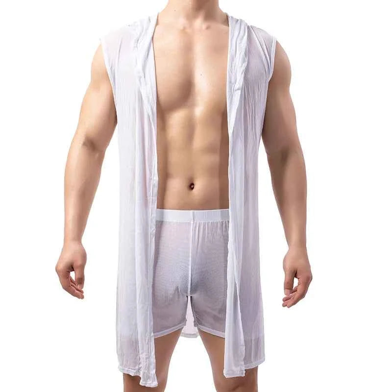 Men’s Summer Bathrobe – Lightweight Hooded Mesh