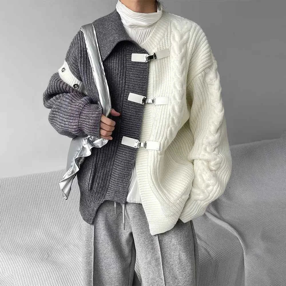 Y2K Men’s Spliced Knit Sweater – Casual Retro Pullover