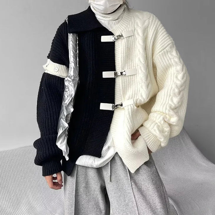 Y2K Men’s Casual Sweater – Soft Spliced Knitwear for Spring & Autumn