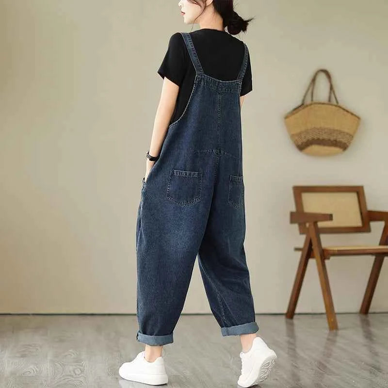 Women’s Cargo Denim Overalls – Patchwork Jumpsuit