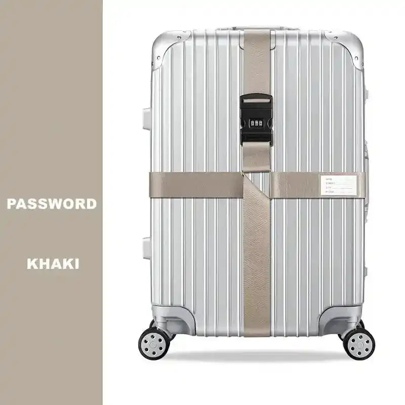 Silver suitcase with khaki straps for lifestyle travel trading and spacious pc luggage