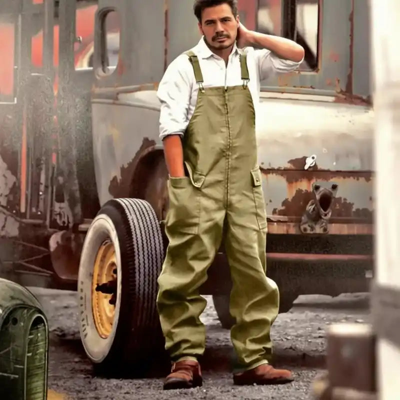 Men Denim Jumpsuit - Casual Retro Style Loose Fit Overalls Dropified