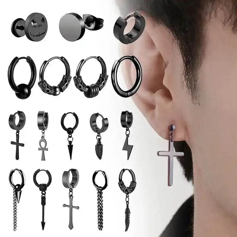 Punk Earrings | Black Stainless Steel Studs for Men and Women Dropified