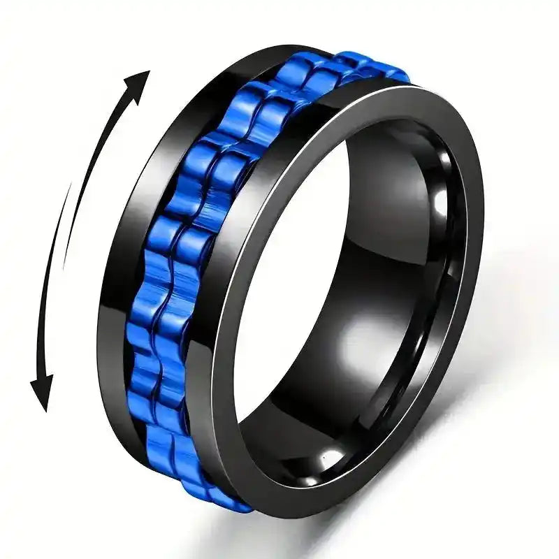 Anti Stress Stainless Steel Ring For Men Gear Chain Rotating Anxiety Relief Spinning Fidget Rings Punk Jewelry Bague Homme Lifestyle Travel Trading