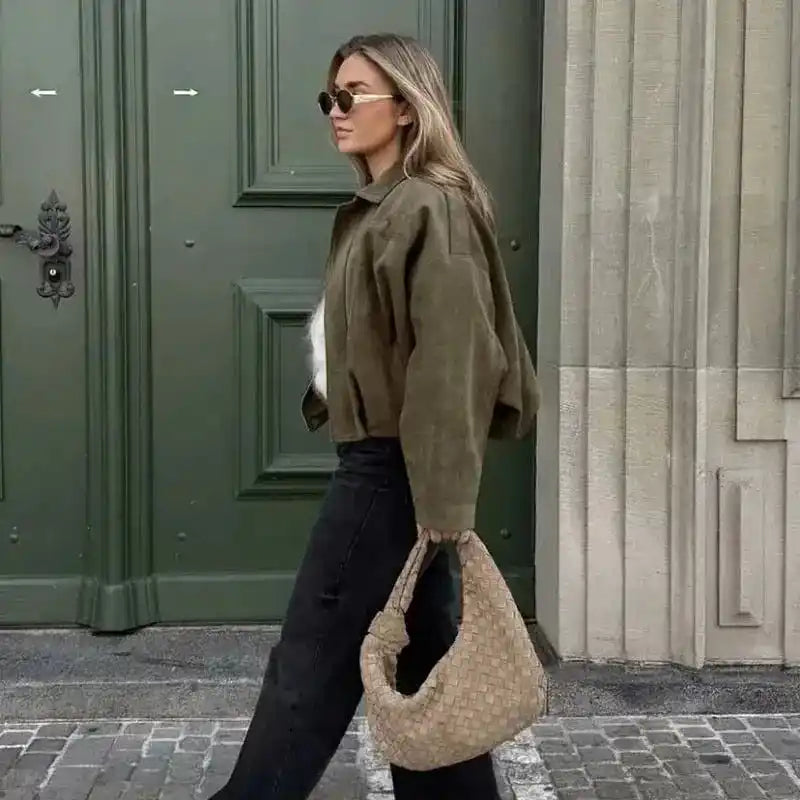 Women's Bomber Jacket | Turn-Down Collar Loose Fit Vintage Outerwear TrendLeading Store