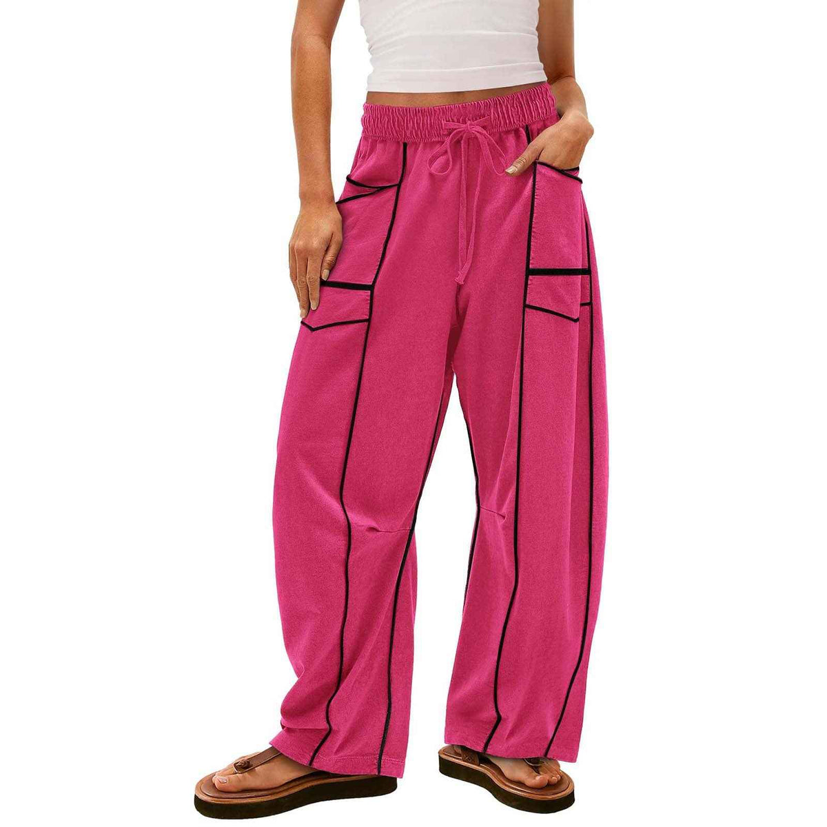 Women’s Wide‑Leg Cotton Pants – Colour Stitch Design