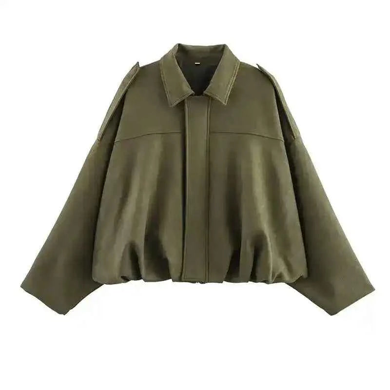 Women’s Bomber Jacket – Turn‑Down Collar Loose‑Fit Vintage Style - Lifestyle Travel Trading
