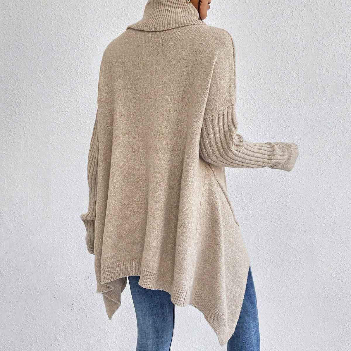 Women’s Irregular Turtleneck Sweater – Loose‑Fit Pullover