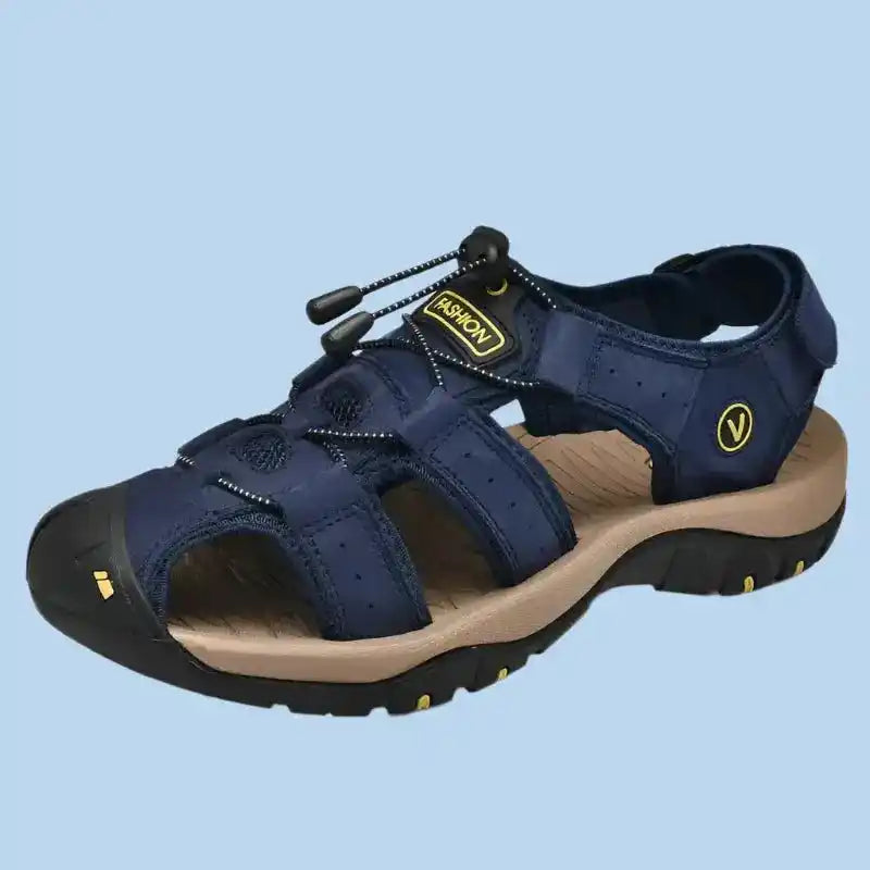 Blue and brown men’s genuine leather sandals perfect for lifestyle travel and summer outings