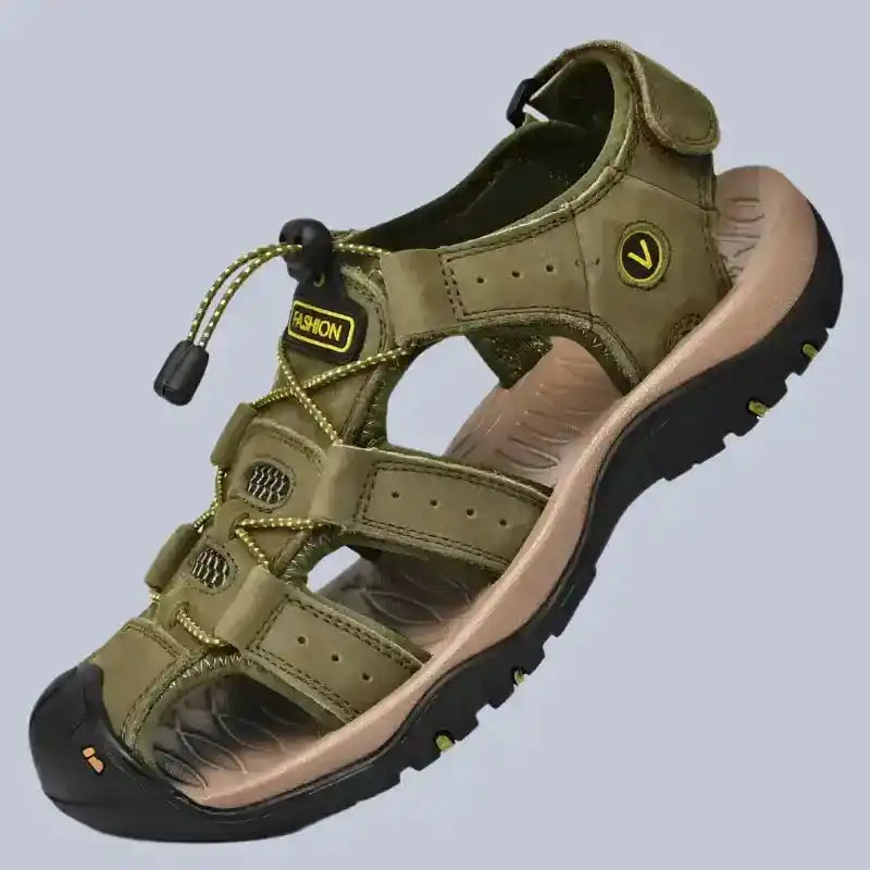 Olive green men’s sandal from Genuine Leather Men’s Summer Sandals, ideal for lifestyle travel and trading
