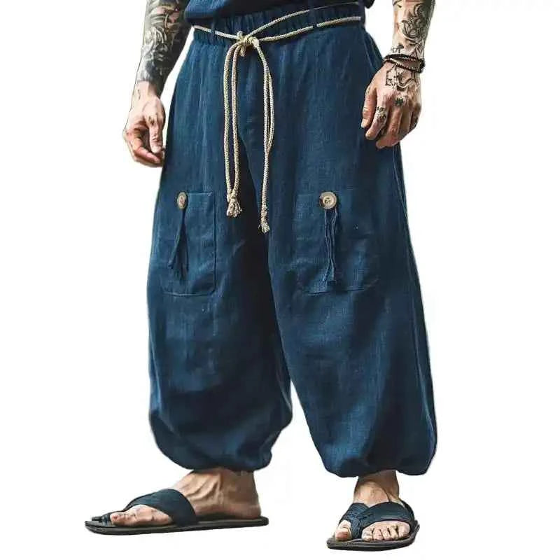 Cotton Linen Pants | Men's Ethnic Style Wide Leg Trousers