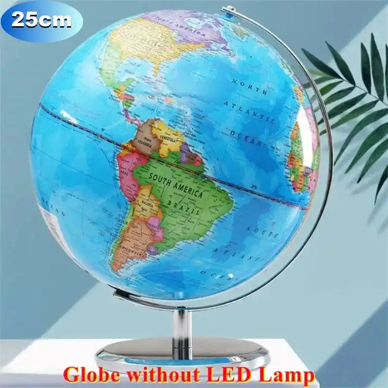 25 cm English Desk Globe without LED lamp on a chrome base, showcasing detailed map of the Americas in HD print.