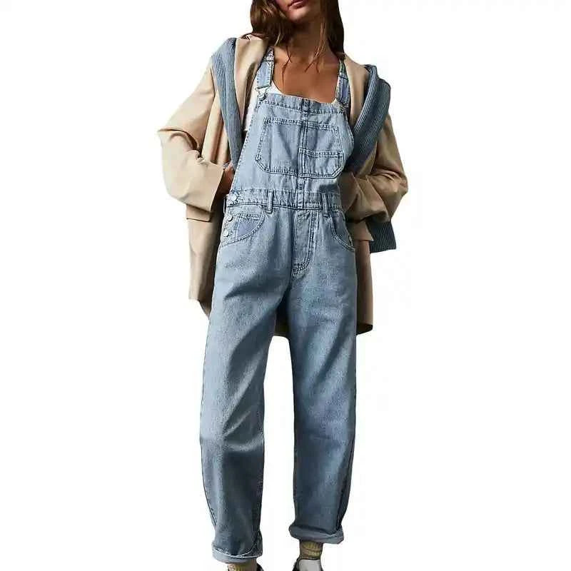 Women's Dungarees | Loose Vintage Wide-Leg Jumpsuit Pockets - Lifestyle Travel Trading
