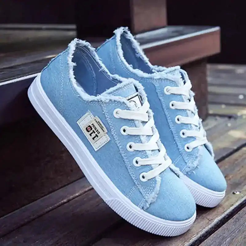 2024 Spring Summer Women Canvas Sneaker Low Top Denim Sneakers Ladies Lace-Up Flat Canvas Board Shoes Female sapatos femininos Lifestyle Travel Trading