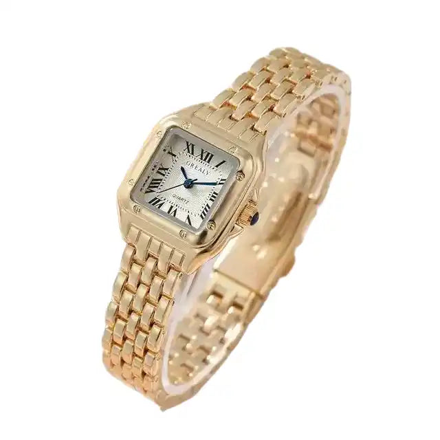 New Women's Fashion Square Watches Gold Alloy Strap Luxury Ladies Quartz Wristwatches Qualities Female Roman Scale Clock Gift Lifestyle Travel Trading
