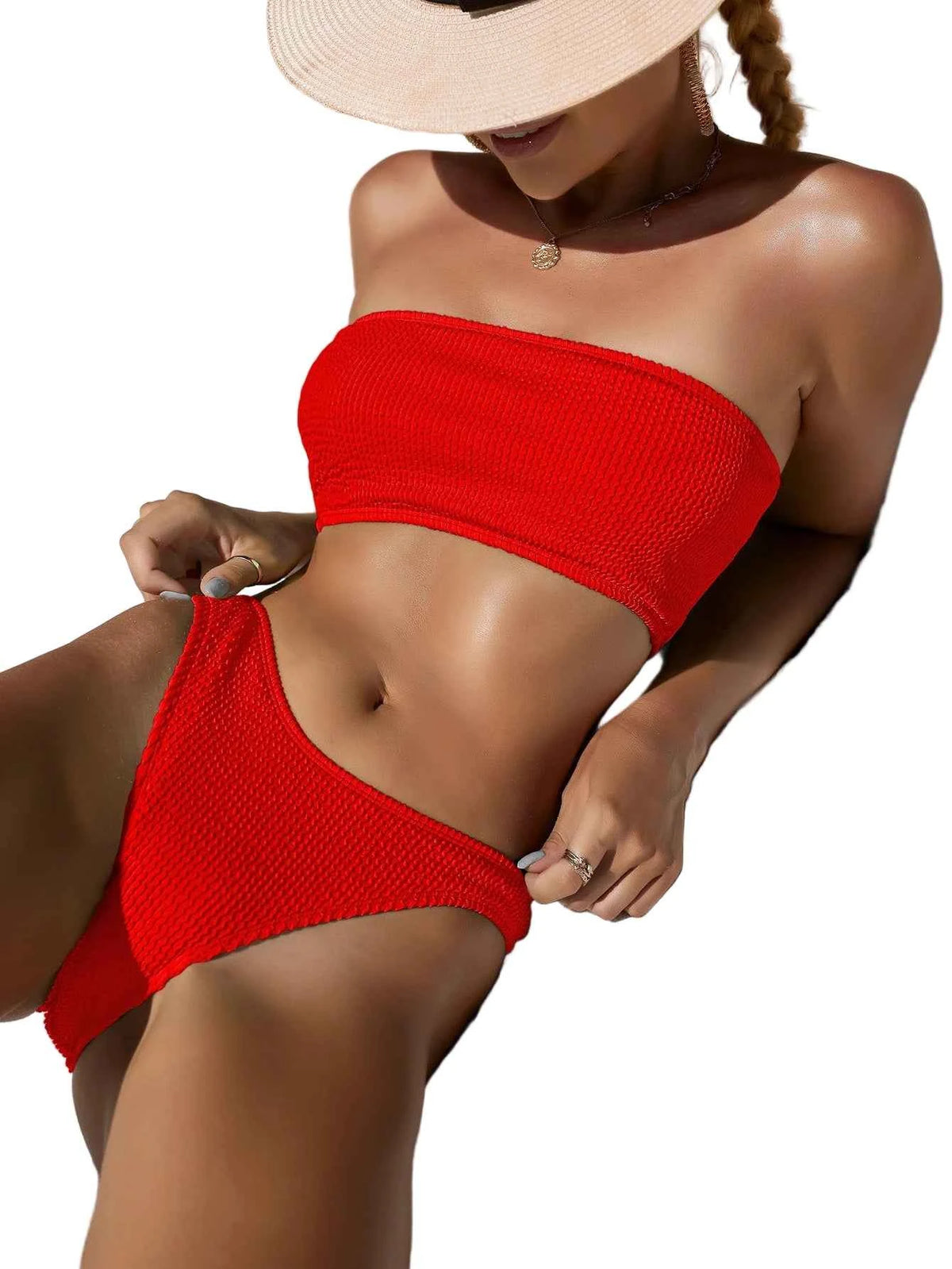 High Cut Brazilian Bikini Set | Textured Solid Swimwear