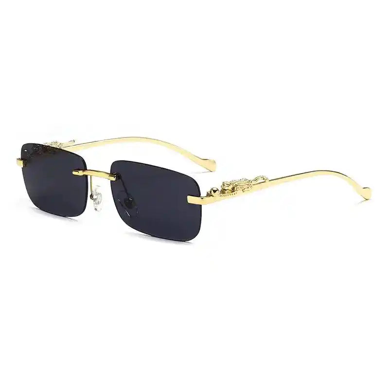 Rimless Square Fashion Fashion Glasses with Leopard Print Accents, Golden - Tone Metal Frame, Gradient Lenses Stone's Store