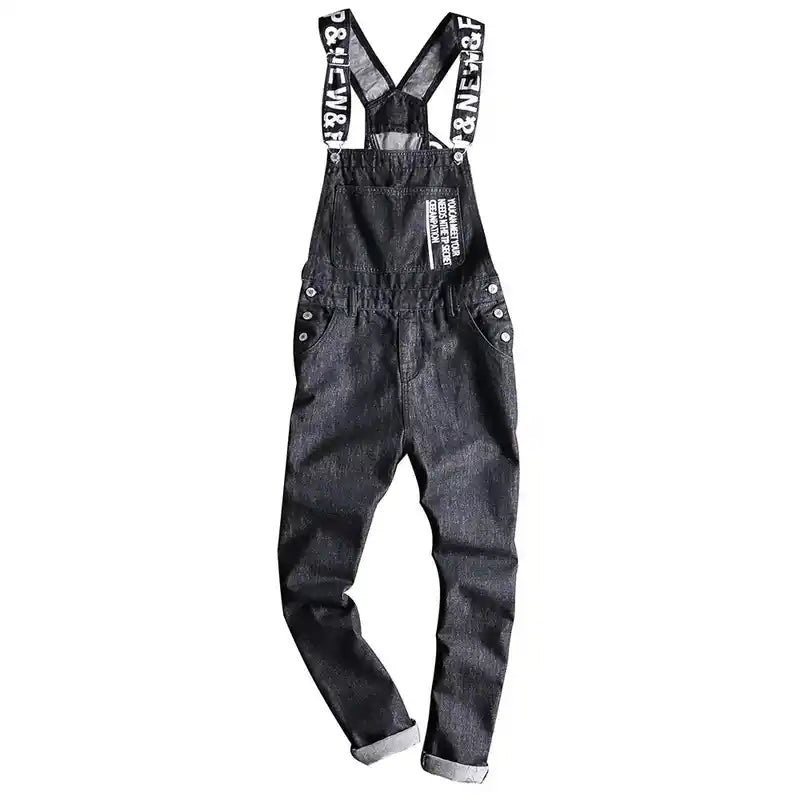 Men Denim Overalls | Black Bib Dungarees with Cargo Pockets Dropified