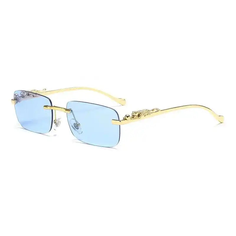 Rimless Square Fashion Fashion Glasses with Leopard Print Accents, Golden - Tone Metal Frame, Gradient Lenses Stone's Store