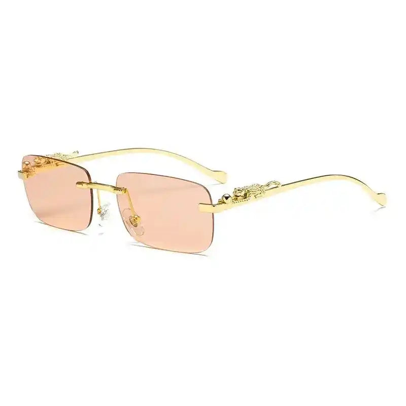 Rimless Square Fashion Fashion Glasses with Leopard Print Accents, Golden - Tone Metal Frame, Gradient Lenses Stone's Store