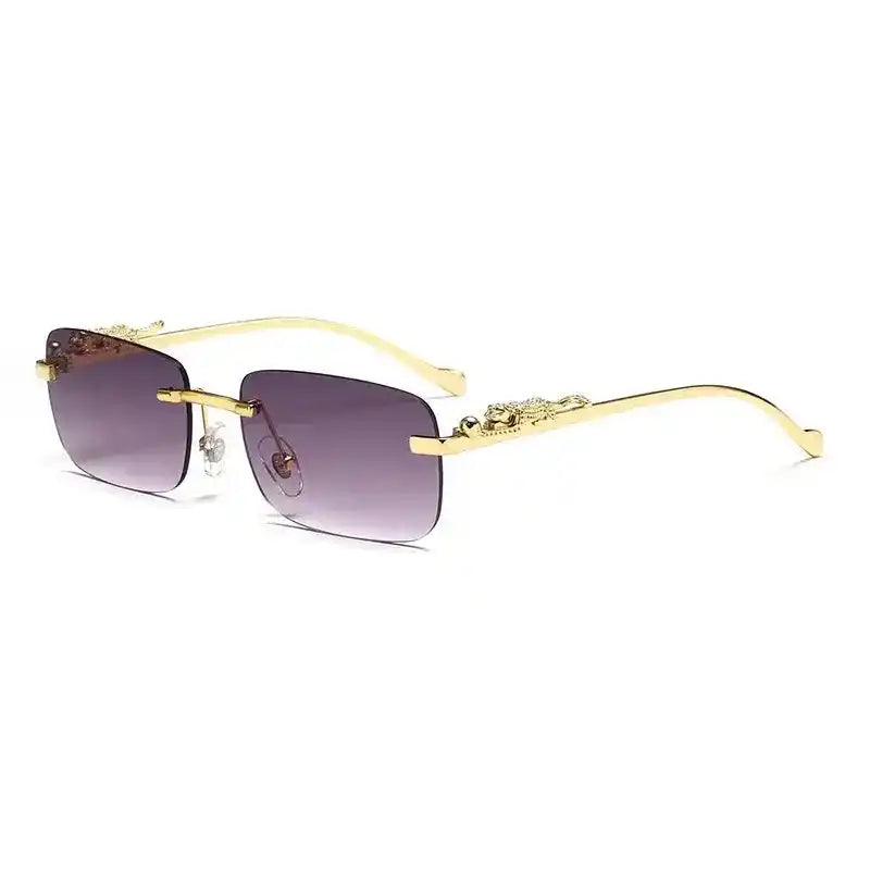 Rimless Square Fashion Fashion Glasses with Leopard Print Accents, Golden - Tone Metal Frame, Gradient Lenses Stone's Store