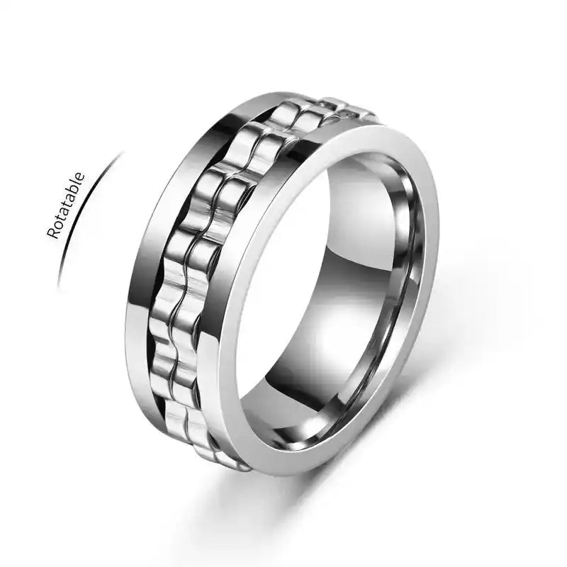 Anti Stress Stainless Steel Ring For Men Gear Chain Rotating Anxiety Relief Spinning Fidget Rings Punk Jewelry Bague Homme Lifestyle Travel Trading